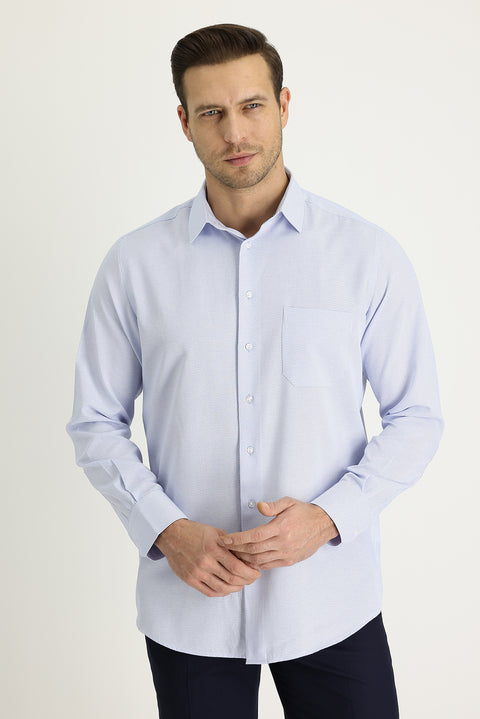 Light Blue Long Sleeve Classic Patterned Cotton Easy-Iron Shirt