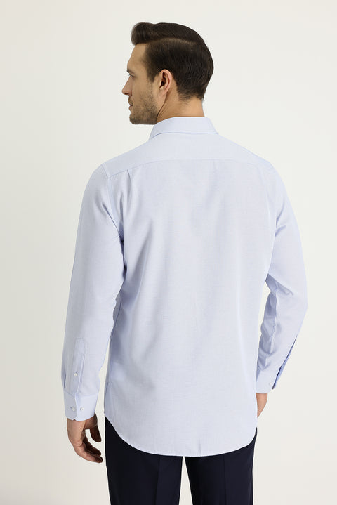 Light Blue Long Sleeve Classic Patterned Cotton Easy-Iron Shirt