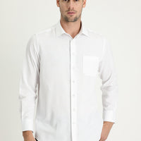 White Long-Sleeve Classic Patterned Cotton Easy-Iron Shirt