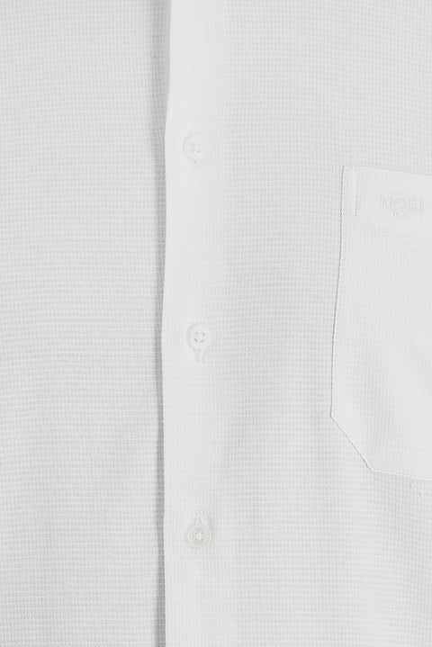 White Long-Sleeve Classic Patterned Cotton Shirt, Easy-Iron