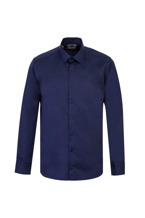 Dark Navy Long Sleeve Classic Nano Care Water Repellent Stain Resistant 4 Seasons Cotton Shirt