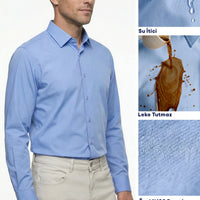 Light Blue Long Sleeve Classic Nano Care Water Repellent Stain Resistant 4 Seasons Cotton Shirt