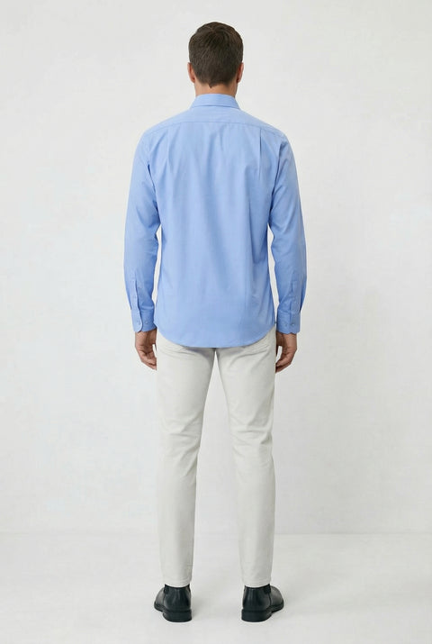 Light Blue Long Sleeve Classic Nano Care Water Repellent Stain Resistant 4 Seasons Cotton Shirt