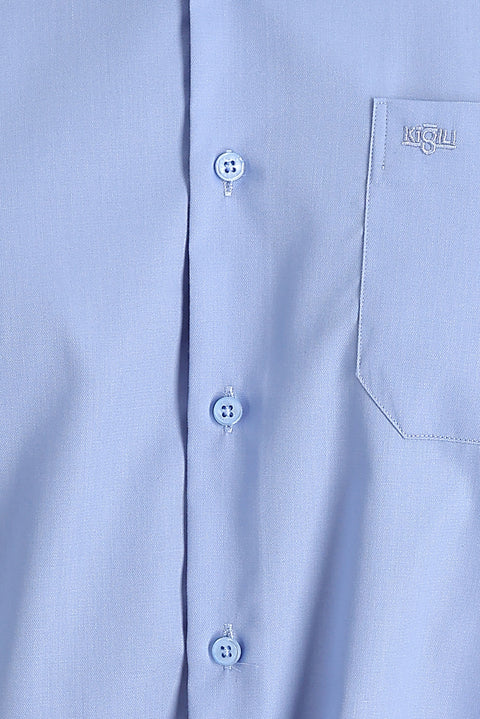 Light Blue Long Sleeve Non-Iron Satin Classic Cotton Shirt