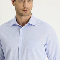 Blue Long Sleeve Regular Fit Striped Cotton Shirt