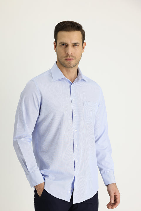 Blue Long Sleeve Regular Fit Striped Cotton Shirt