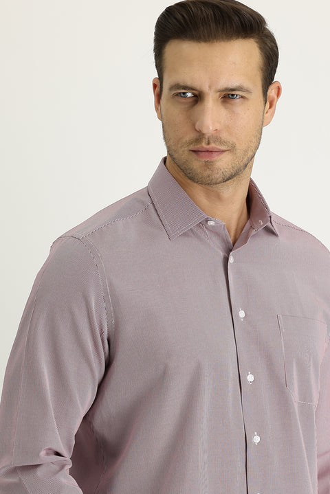 Dark Red Long Sleeve Regular Fit Striped Shirt