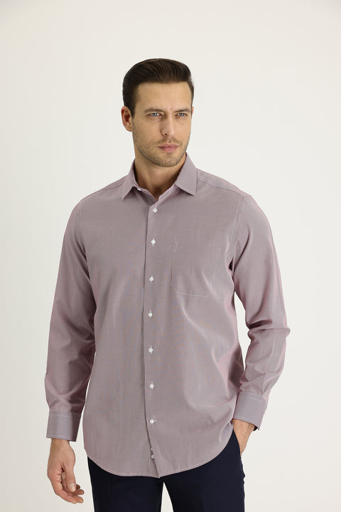 Dark Red Long Sleeve Regular Fit Striped Shirt