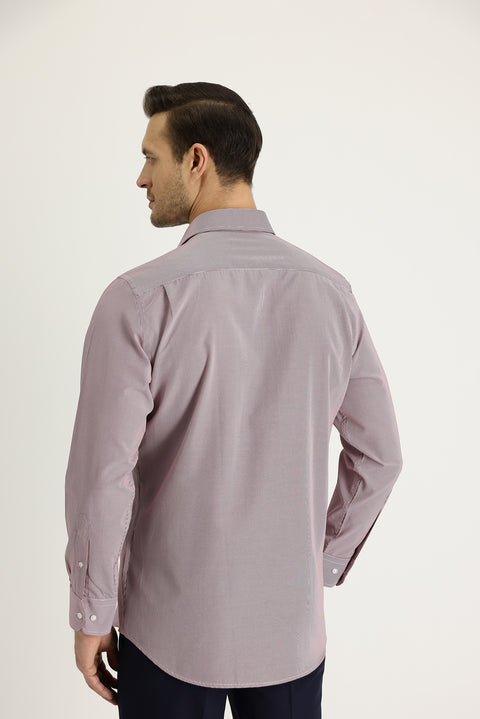 Dark Red Long Sleeve Regular Fit Striped Shirt