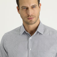 Dark Navy Long Sleeve Regular Fit Striped Shirt