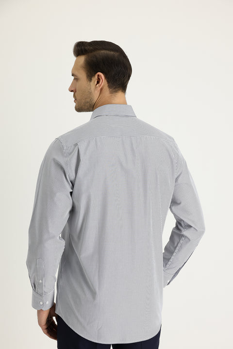 Dark Navy Long Sleeve Regular Fit Striped Shirt