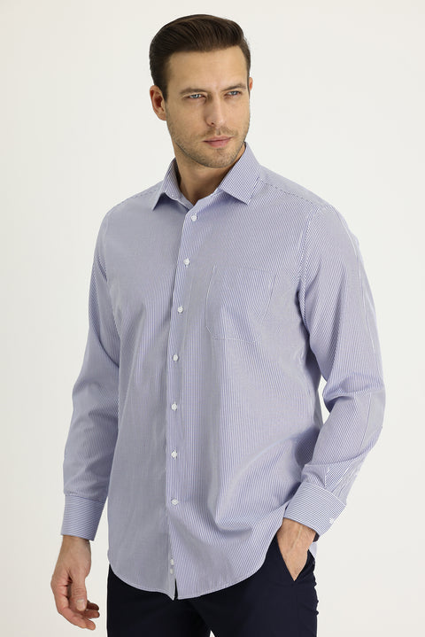 Light Blue Long Sleeve Regular Fit Striped Shirt