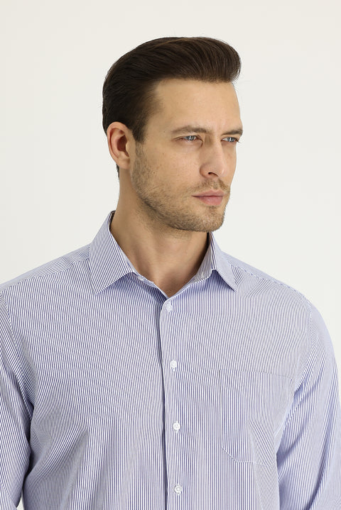Light Blue Long Sleeve Regular Fit Striped Shirt
