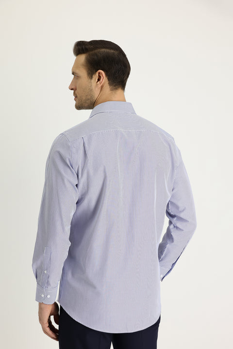 Light Blue Long Sleeve Regular Fit Striped Shirt