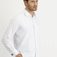 White Long-Sleeve Classic Cotton Shirt with Cuffs