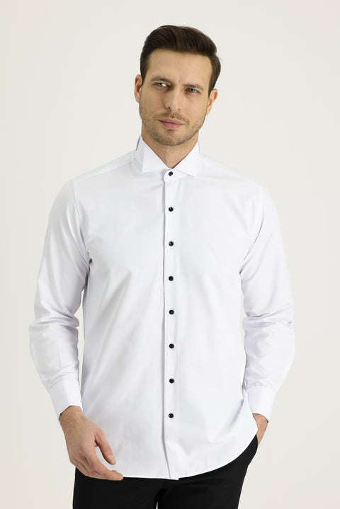 White Long Sleeve Grandad Collar Classic Shirt