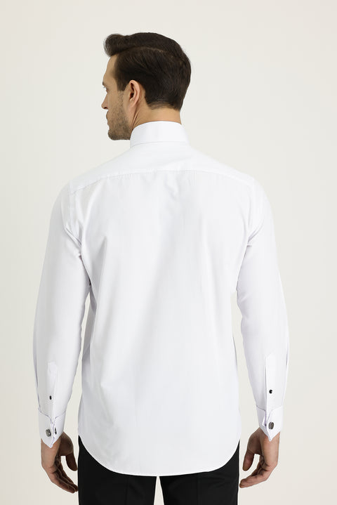 White Long Sleeve Grandad Collar Classic Shirt