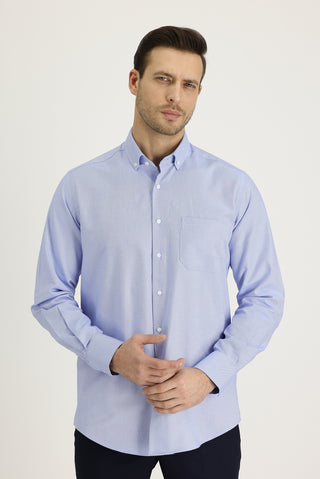  Gök Mavisi Uzun Kol Regular Fit Oxford Pamuk Gömlek