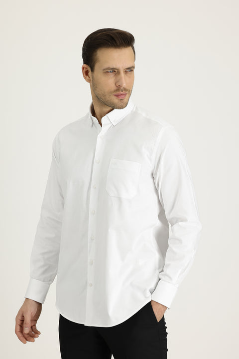 White Long Sleeve Regular Fit Oxford Cotton Shirt