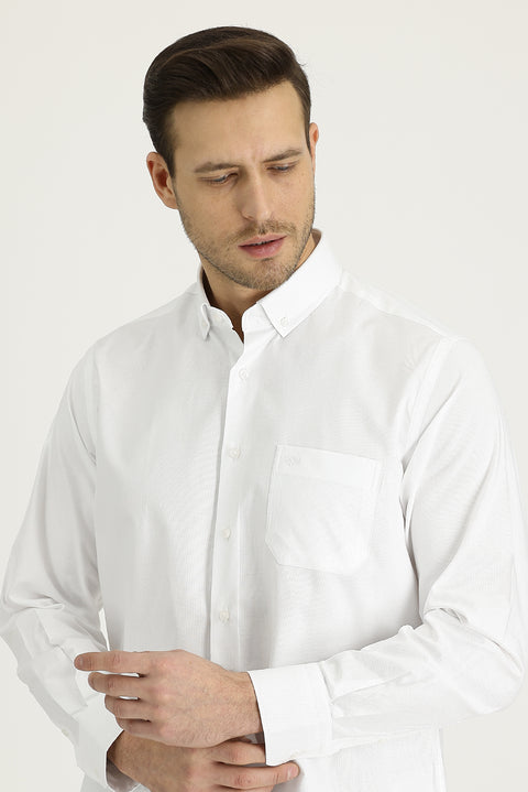 White Long Sleeve Regular Fit Oxford Cotton Shirt