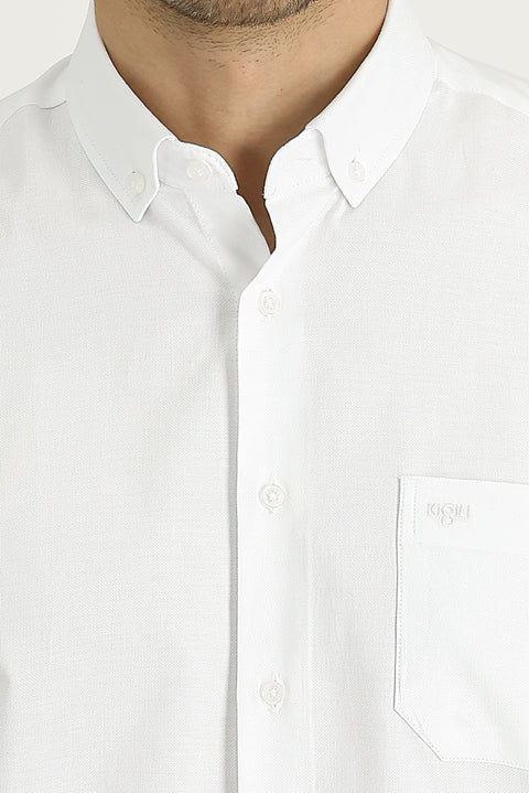 White Long Sleeve Regular Fit Oxford Cotton Shirt