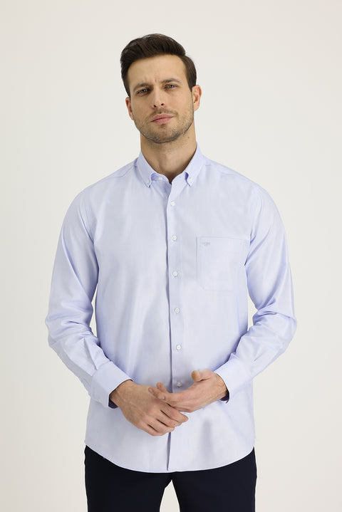 Light Blue Long Sleeve Regular Fit Oxford Cotton Shirt