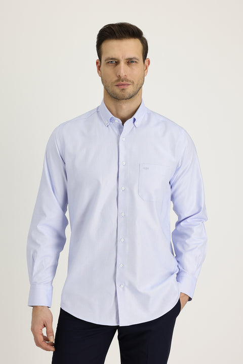 Light Blue Long Sleeve Regular Fit Oxford Cotton Shirt