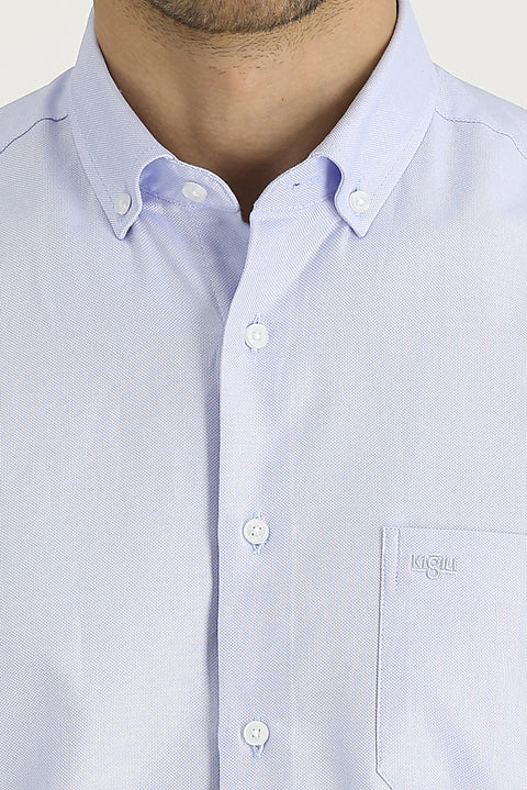 Light Blue Long Sleeve Regular Fit Oxford Cotton Shirt