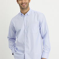 Light Blue Long Sleeve Regular Fit Cotton Button-Down Shirt
