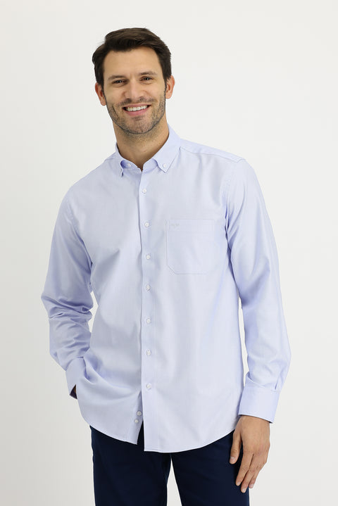 Light Blue Long Sleeve Regular Fit Cotton Button-Down Shirt
