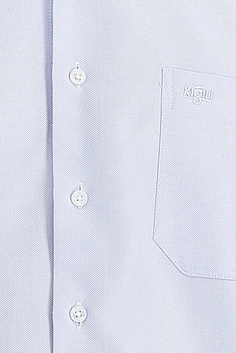 Light Blue Long Sleeve Regular Fit Cotton Button-Down Shirt