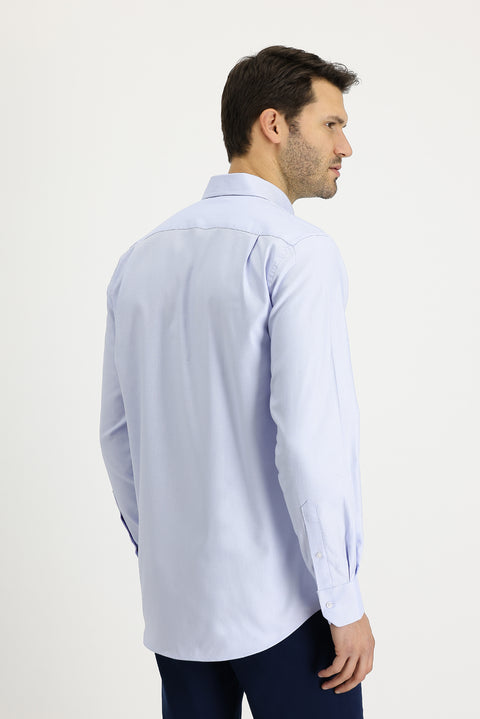 Light Blue Long Sleeve Regular Fit Cotton Button-Down Shirt