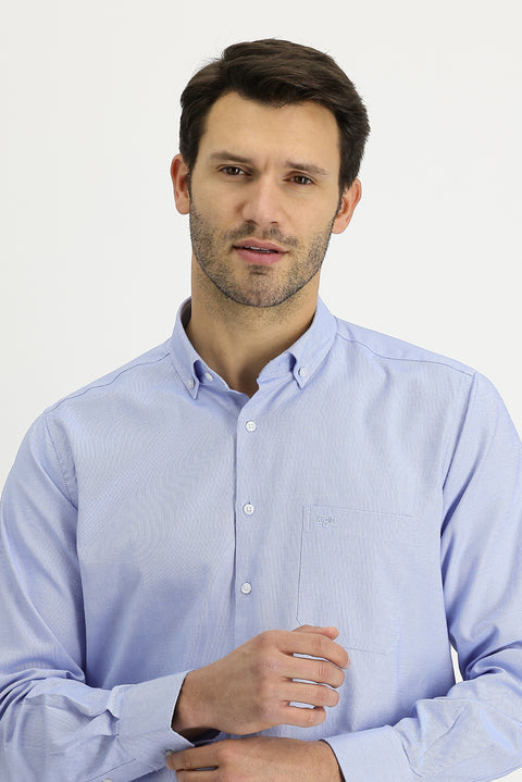 Sky Blue Long Sleeve Regular Fit Cotton Button-Down Shirt