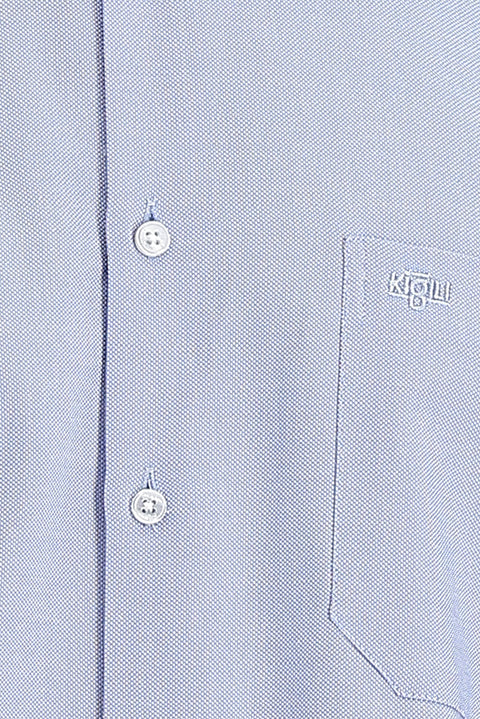 Sky Blue Long Sleeve Regular Fit Cotton Button-Down Shirt