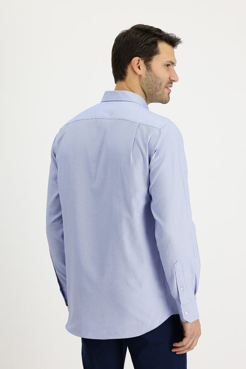 Sky Blue Long Sleeve Regular Fit Cotton Button-Down Shirt