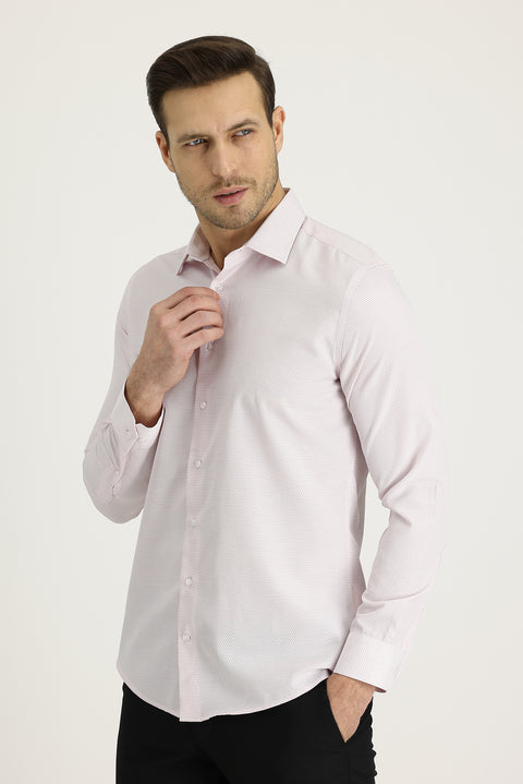 Light Red Long Sleeve Slim Fit Patterned Shirt
