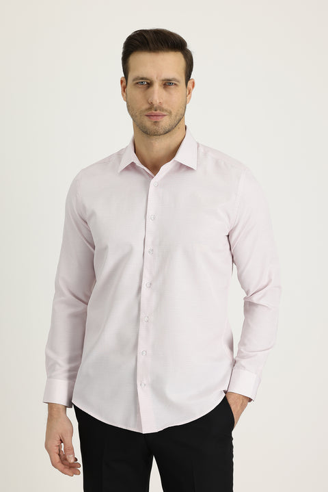 Light Red Long Sleeve Slim Fit Patterned Shirt