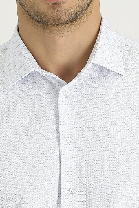 White Long Sleeve Slim Fit Patterned Shirt