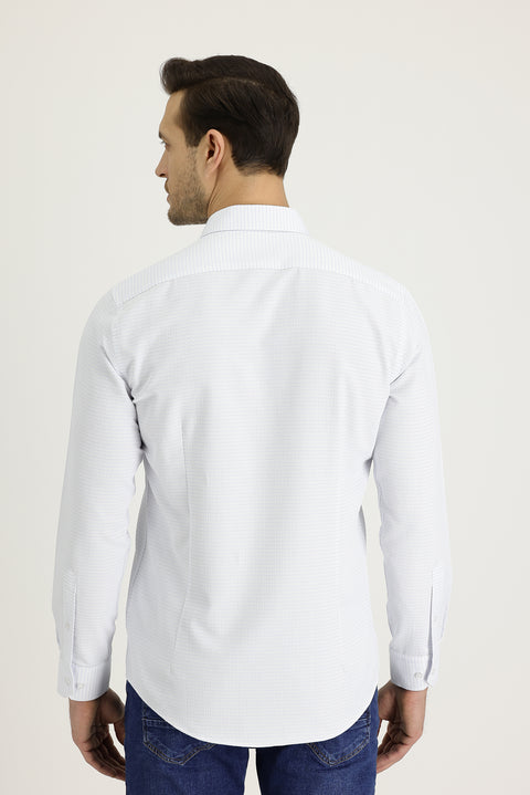 White Long Sleeve Slim Fit Patterned Shirt