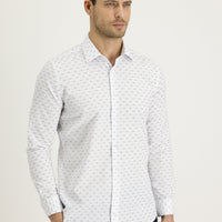Medium Navy Long Sleeve Slim Fit Patterned Shirt