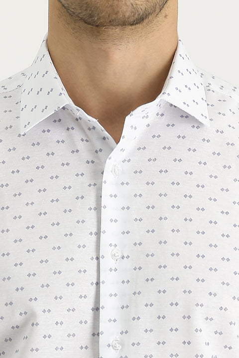Medium Navy Long Sleeve Slim Fit Patterned Shirt