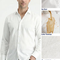 White Long Sleeve Slim Fit Classic Nano Care Water Repellent Stain Resistant 4 Seasons Cotton Shirt