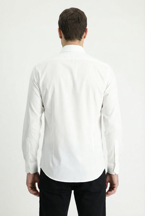 White Long Sleeve Slim Fit Classic Nano Care Water Repellent Stain Resistant 4 Seasons Cotton Shirt