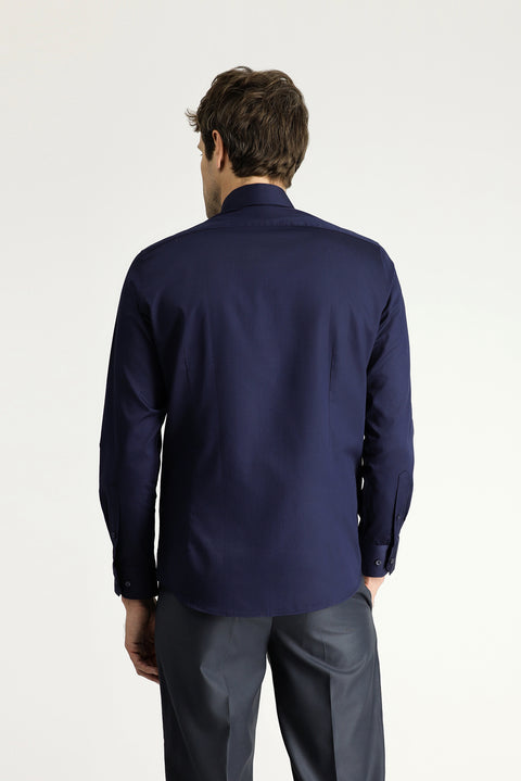 Dark Navy Long Sleeve Slim Fit Classic Nano Care Water Repellent Stain Resistant 4 Seasons Cotton Shirt