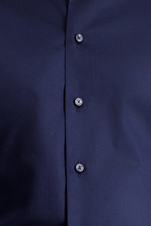 Dark Navy Long Sleeve Slim Fit Classic Nano Care Water Repellent Stain Resistant 4 Seasons Cotton Shirt
