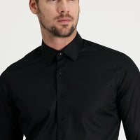 Siyah Uzun Kol Slim Fit Dar Kesim Non Iron Saten Pamuklu Gömlek