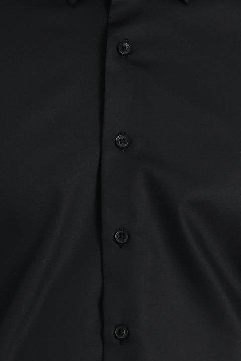 Siyah Uzun Kol Slim Fit Dar Kesim Non Iron Saten Pamuklu Gömlek