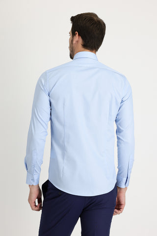  Uçuk Mavi Uzun Kol Slim Fit Dar Kesim Non Iron Saten Klasik Pamuklu Gömlek