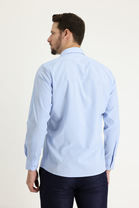 Uçuk Mavi Uzun Kol Slim Fit Dar Kesim Klasik Pamuklu Gömlek