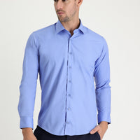 Aqua Blue Long Sleeve Slim Fit Classic Cotton Shirt